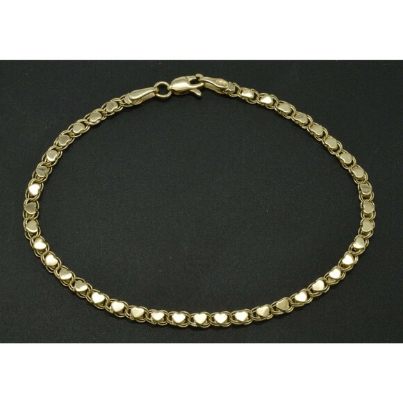 10k Yellow Solid Gold Mirrored Heart Link Chain Charm Reversible Bracelet 7''-8'